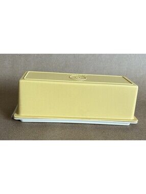 Vintage 7 Tupperware Butter Dish Harvest Gold top 637-8 Almond bottom 636-8